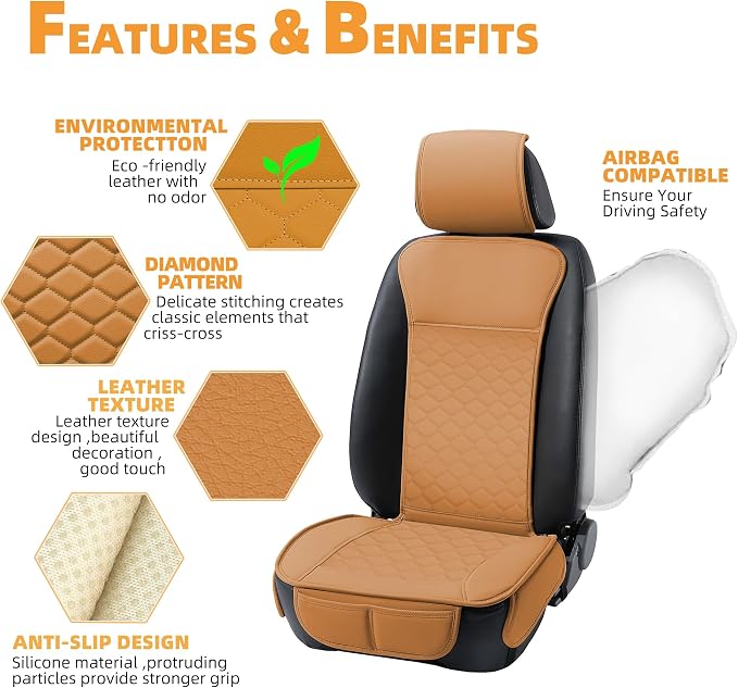 Elantrip Car Seat Cover Full Set Leather Car Seat Protector Universal fit - Image 3