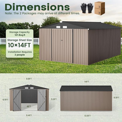 GVDV 10x14 FT Outdoor Metal Storage Shed, Durable Garden Shed - Image 2