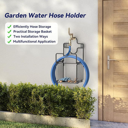 Garden Hose Holders for Outside Metal Water Hose Holder Wall Mount Hose Hanger - Image 2
