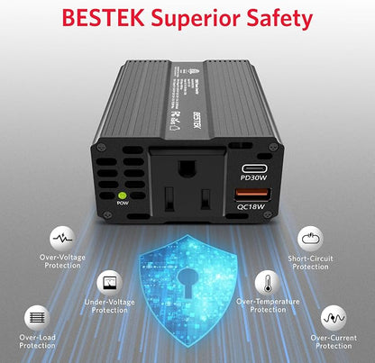 BESTEK 150W Car Power Inverter, DC 12V to 110V AC Converter PD 30W QC 3.0 18W - Image 4