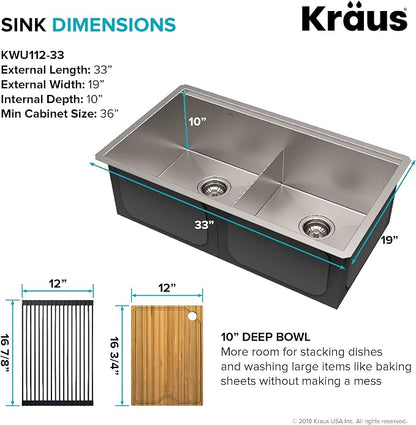 KRAUS Kore™ Workstation 33-inch Undermount 16 Gauge Double Bowl Stainless Steel - Image 5