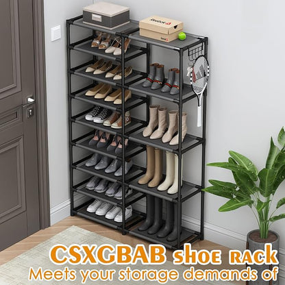 Tall Garage Shoe Rack Large Capacity, Two Rows Versatile Hooks Storage Boot - Image 5