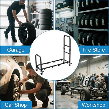 Rolling Tire Rack 43.5" x 13" x 37.4", 2 in 1 Metal Garage Tire Storage Rack - Image 6