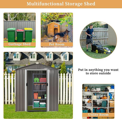 Vongrasig Outdoor Storage Shed, 6 x 4 FT Outside Metal Garden Shed - Image 7