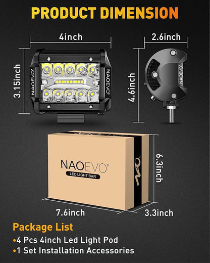 NAOEVO 4 Inch LED Pod Lights, 240W 24, 000LM LED Fog/Driving/Off Road Lights - Image 8