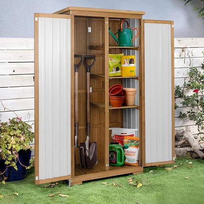 Outdoor Storage Cabinet Weatherproof, Wood & Metal Storage Shed - Image 6