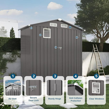 6 x 4 FT Outdoor Storage Metal Shed, Bike Garden Tool Shed - Image 3