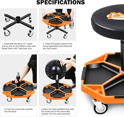 PM PERFORMOTOR Adjustable Height Pneumatic Garage Seat Rolling Mechanic Stool - Image 5