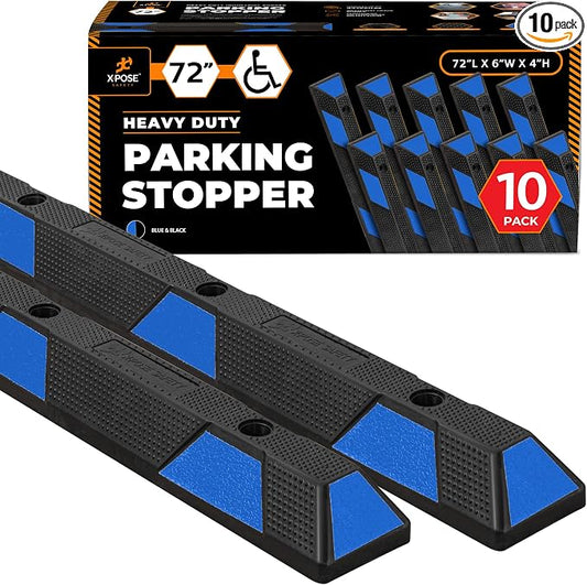 Xpose Safety 72" Heavy Duty Rubber Parking Stopper – 10 Pack Wheel Blocks by XposeSafety