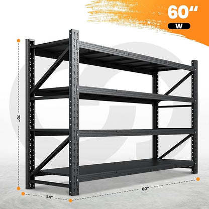 60” W Heavy Duty Garage Shelving, 5000LBS Metal Storage Shelves, 4 Tier Storage - Image 2
