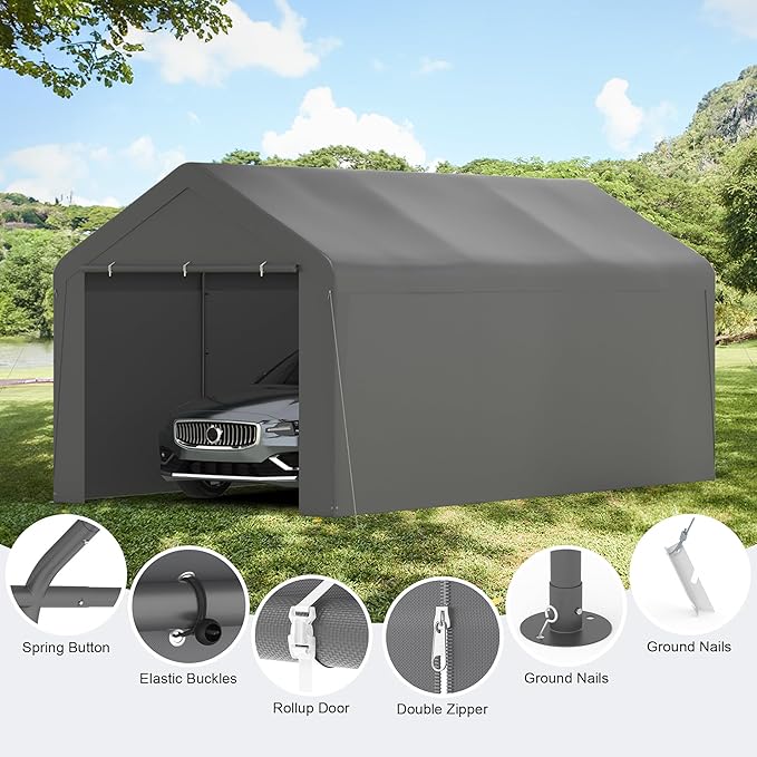 Carport, 10‘ x 20’ Heavy Duty Portable Garage All-Season Car Canopy w/Removable - Image 3
