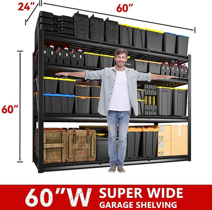 REIBII 60" W Garage Shelving Heavy Duty 2500LBS Storage Shelves 4-Tier Garage - Image 2
