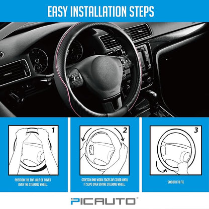 PIC AUTO Steering Wheel Cover, Sports Carbon Fiber and Super Breathable Leather - Image 7
