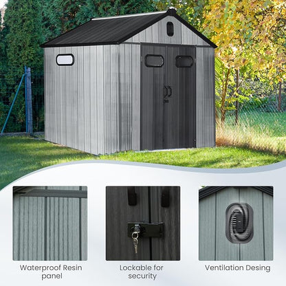 Domi 8x6 FT Outdoor Resin Storage Shed, All-Weather Double-Wall Storage Building - Image 8