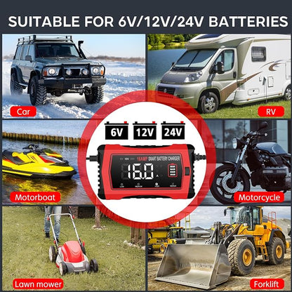 16-Amp 24V/12V/6V Portable Car Battery Charger, Smart LiFePO4 Lithium Lead-Acid - Image 4