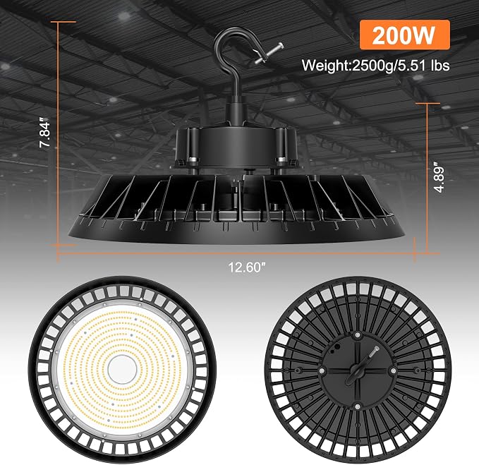 9Pack LED High Bay Lights, Super Bright 200W UFO High Bay LED Shop Lights - Image 4
