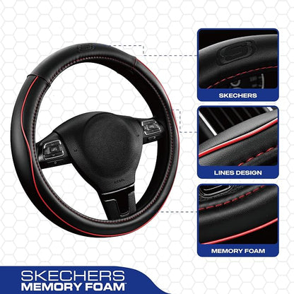 Skechers Memory Foam Steering Wheel Cover, Piping Microfiber Leather Steering - Image 2