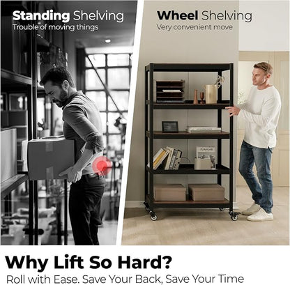 HOMEDANT House 5-Tier Metal Rolling Cart Shelf Rack Casters Heavy Duty - Image 3