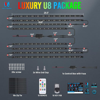 MICTUNING U8 RGB+IC Underglow LED Light Bars 888 LEDs, Dual Remote Control - Image 8