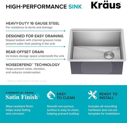 KRAUS Kore 23-Inch Undermount Workstation 16 Gauge Single Bowl Stainless Steel - Image 6