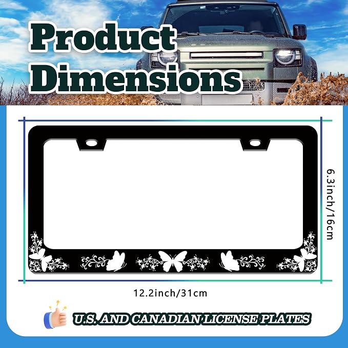 Black White Butterfly License Plate Frame Funny Butterflies License Plate Holder - Image 3