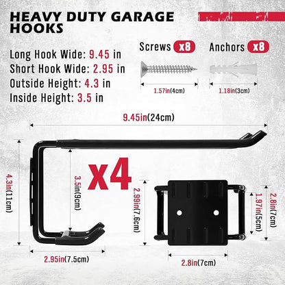 4-Piece 9.4" Heavy Duty Garage Hooks, Sturdy Utility Hooks Holds 55 LB Wall - Image 2