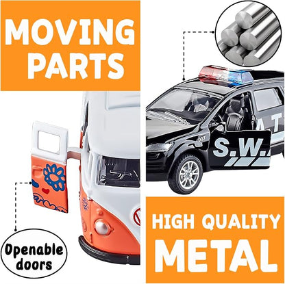 KIDAMI Die-cast Metal Toy Cars Set of 5, Openable Doors, Pull Back Car - Image 5