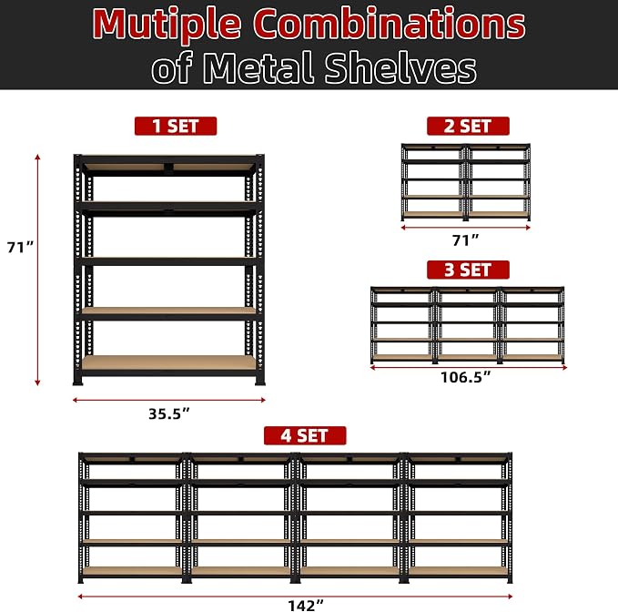 4 Packs 35.5" W x 16" D x 71" H Adjustable Garage Storage Shelves - Image 9