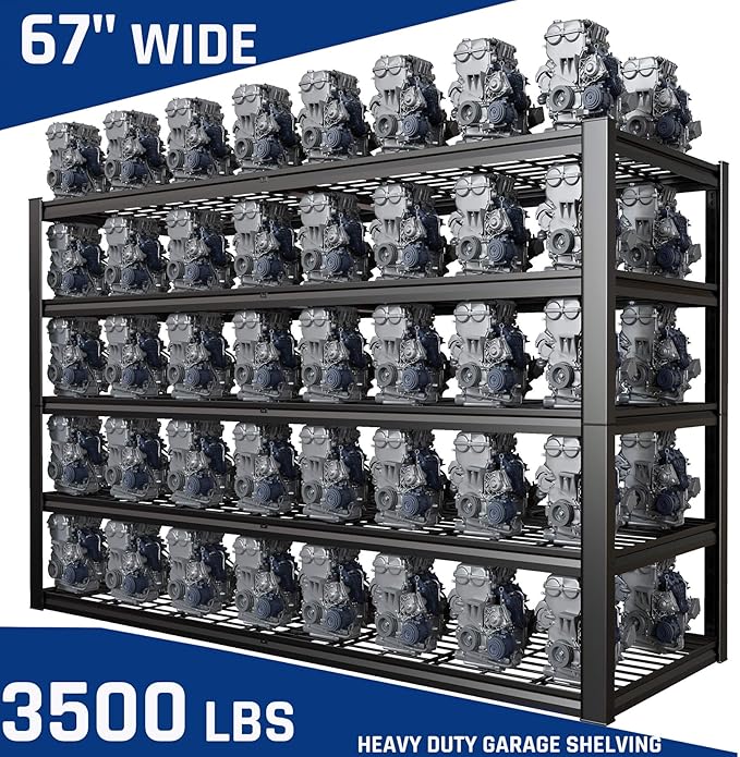67" W Garage Shelving Heavy Duty, Adjustable 5 Tier Metal Shelves, Commercial - Image 3