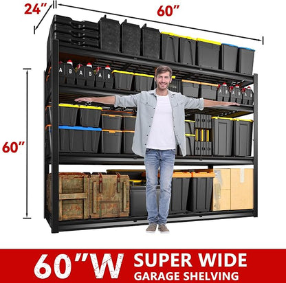REIBII 60" W Garage Shelving Heavy Duty 2500LBS Storage Shelves 4-Tier Garage - Image 3