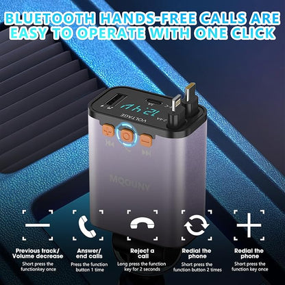 Retractable Car Charger, 5 in 1 Fast Cars Phone Charger 60w, Handsfree Call - Image 3
