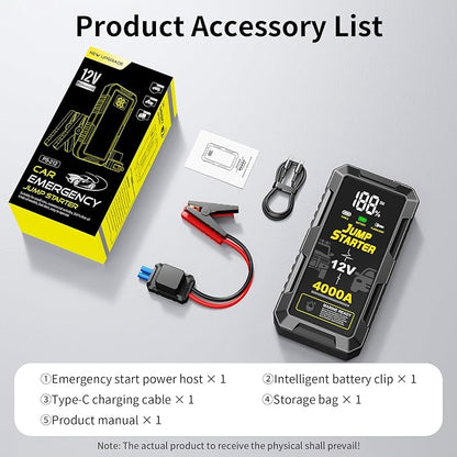 Car Battery Jump Starter with 4000A Peak Smart Clip LCD Display and 3 Modes - Image 7