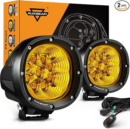 Auxbeam P4 Series Flood Beam Amber Round Light Pods, 4 Inch 90W Yellow Flood by Auxbeam