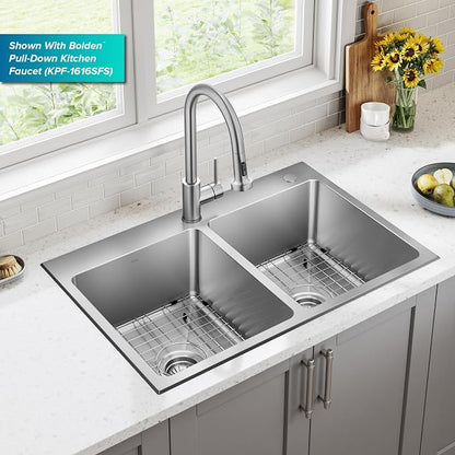 KRAUS Fairlane 33-inch Drop In/Top Mount Double Bowl 18-Gauge Stainless Steel - Image 3