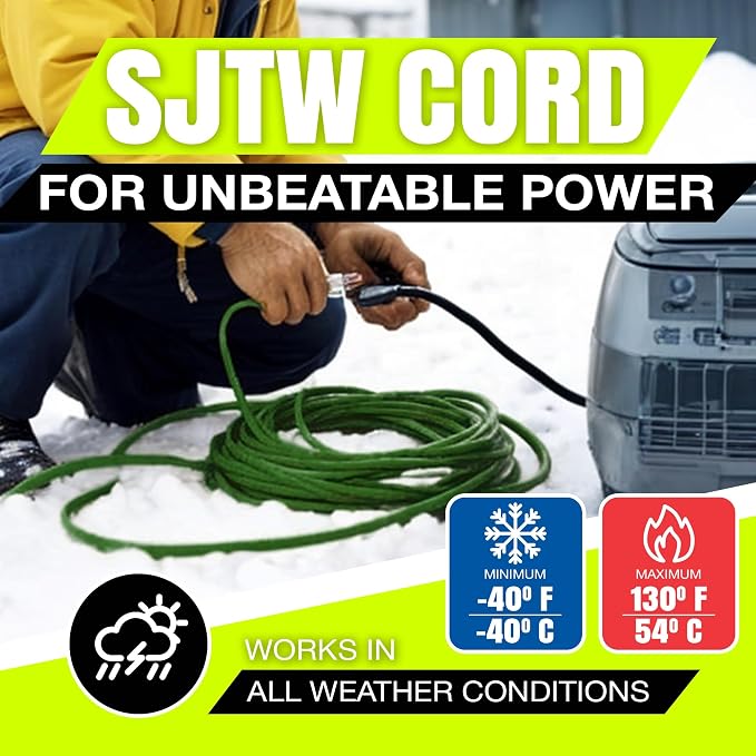 50ft Outdoor/Indoor Extension Cord 12/3 Gauge Extra Heavy Duty 3 Prong SJTW - Image 8