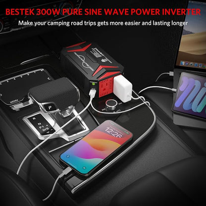 BESTEK 300Watt Pure Sine Wave Power Inverter Car Adapter DC 12V to AC 110V - Image 9