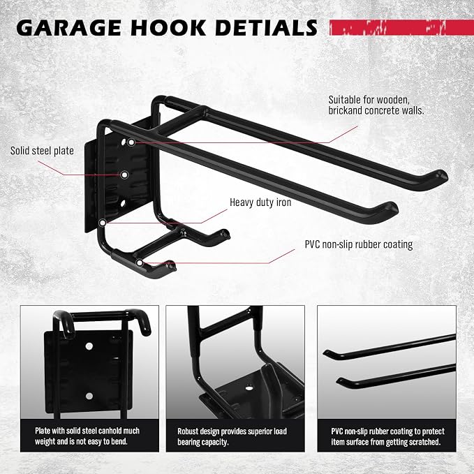 4-Piece 9.4" Heavy Duty Garage Hooks, Sturdy Utility Hooks Holds 55 LB Wall - Image 6