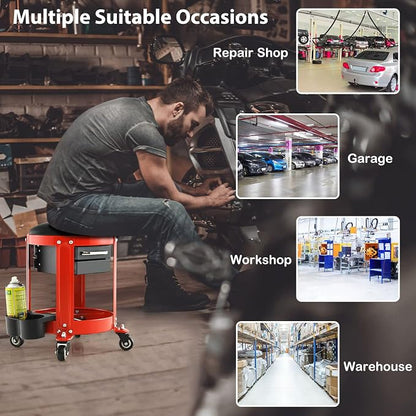 S AFSTAR Garage Shop Roller Seats, Adjustable Pneumatic Rolling Creeper Stool - Image 6
