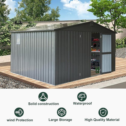 Domi Outdoor Storage Shed 11' x 9', Metal Steel Utility Tool Shed Storage House - Image 5