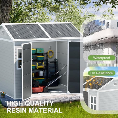 8x6x7 FT Resin Storage Shed, Waterproof Outdoor Shed w/Floor Included, 2 Windows - Image 5