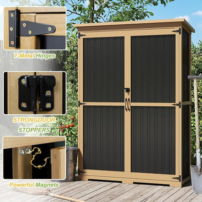 Outdoor Storage Shed with Adjustable Shelf, Wood & Metal Storage Cabinet - Image 4