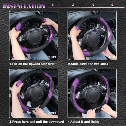 CAR PASS Line Rider Microfiber Leather Sporty 14.5-15 inch Steering Wheel Cover - Image 6