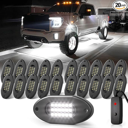 Honalia Pure White Rock Lights for Trucks 20 Pods, 6000K White LED Rock Lights by Honalia