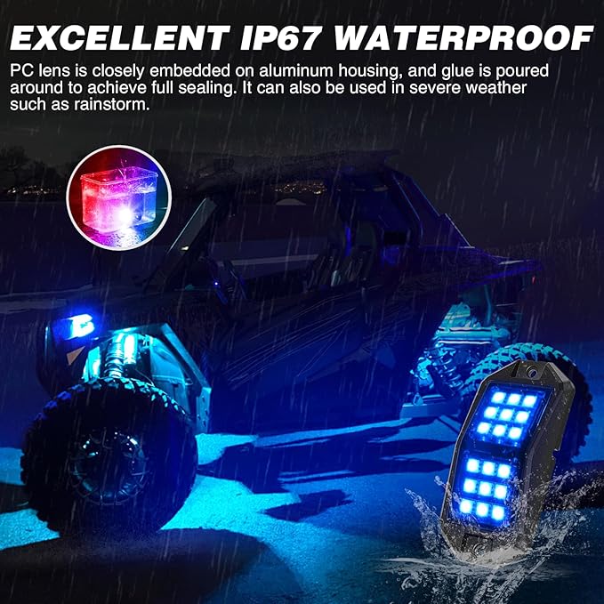 Nilight RGB LED Rock Lights Kit 4 PCS 18LED Wide Angle Wheel Well Light - Image 7