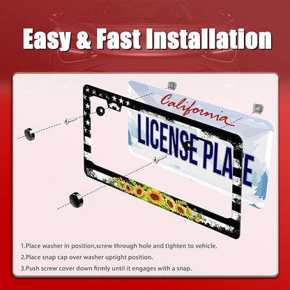 American Flag Sunflower License Plate Frame Patriotic Floral License Plate - Image 3