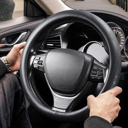 【2025 Model】 High-Grade Real Cowhide Steering Wheel Cover，Black Genuine Leather - Image 2