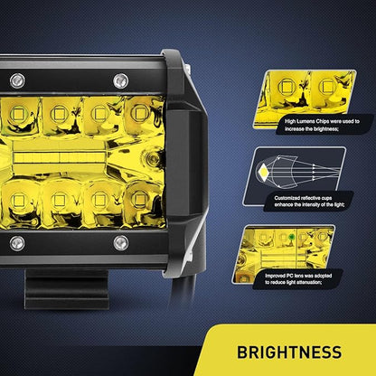 Nilight 2PC 4Inch Yellow Led Pods Triple Row 60W Flood Spot Combo Driving Fog - Image 2