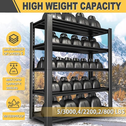 76" H x 60" W x 24" D 5-Tier Heavy Duty Garage Shelving Unit, 3000 LBS Capacity - Image 5