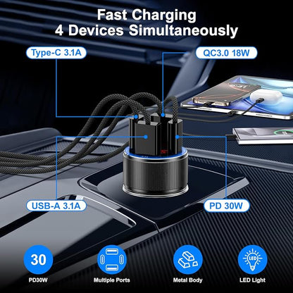 Car Charger for iPhone 16 15 Pro Max, Besgoods 4-Port Cigarette Lighter Adapter - Image 2