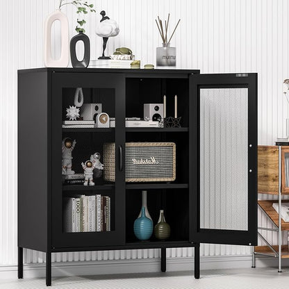Metal Storage Cabinet with Mesh Doors and Shelves, 3-Tier Office Cabinet - Image 4